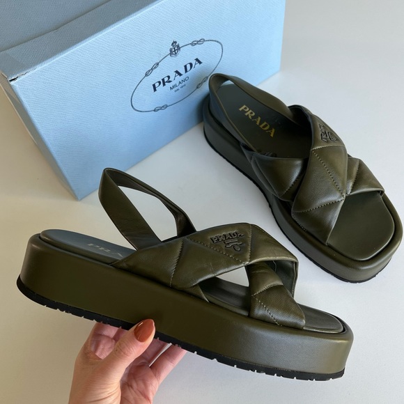 Prada Platform Slingback Sandal in Olive Green - Picture 9 of 11